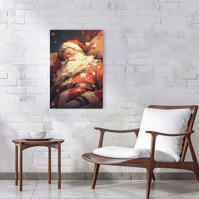 Slumbering Santa Vintage Abstract Winter Landscape Wall Art Print 1 Piece Wrapped Canvas Wall Art, 91.44cm H x 60.96cm W