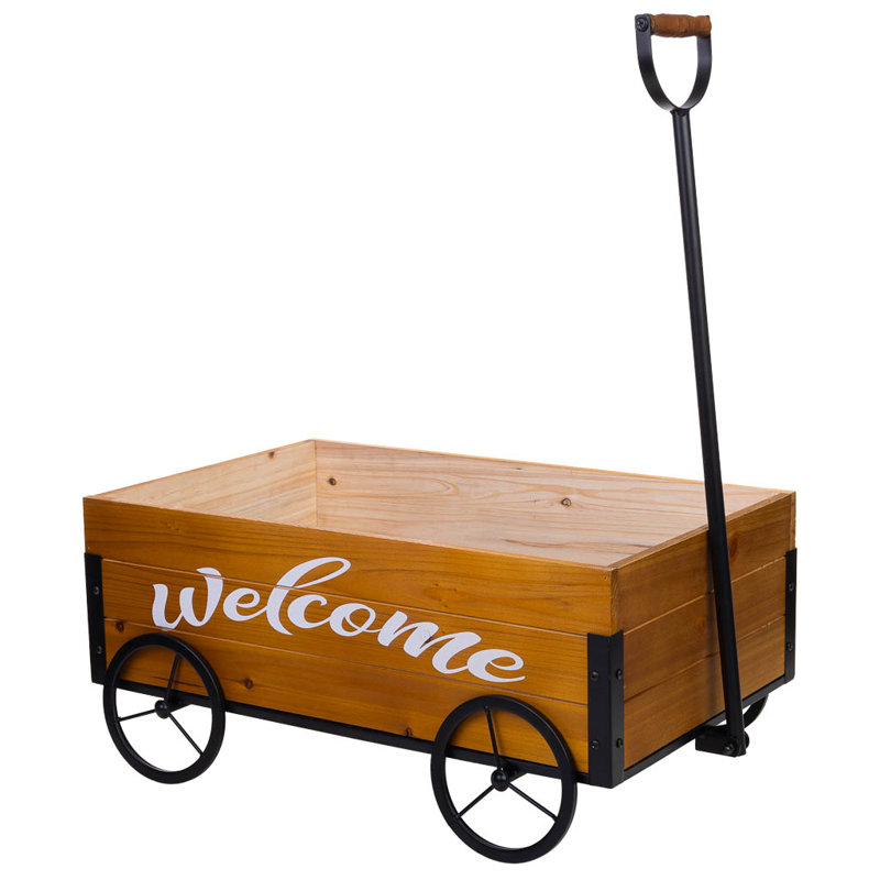 WOODEN AND METAL TROLLEY WITH DRAG HANDLE
