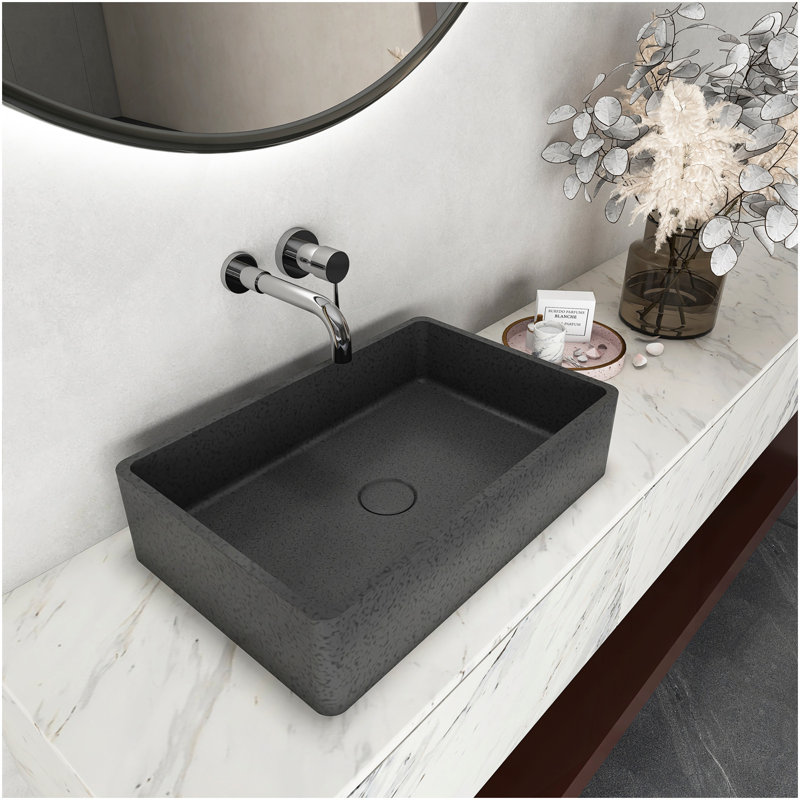 Lavabo de salle de bain rectangulaire en béton 19,68 "gris foncé moderne avec motifs, Dark Grey