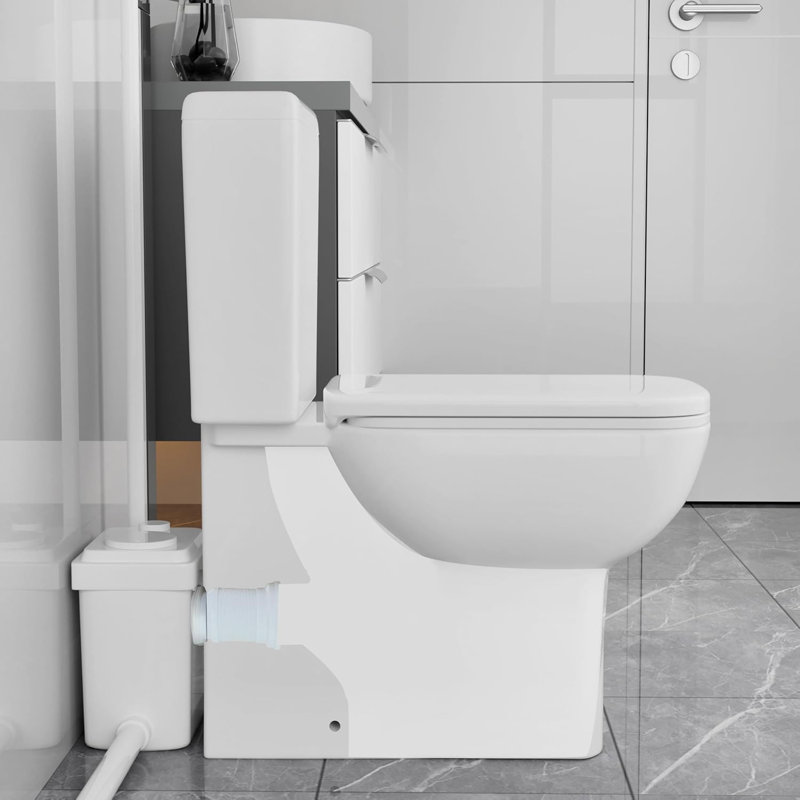YINGZE 600W Macerating Toilet With Upflush System For Basement Comfort 17" With Dual Flush Toilet Tank & Pump Three Connections For Sink,Bathtub,White (YZ5813-600)