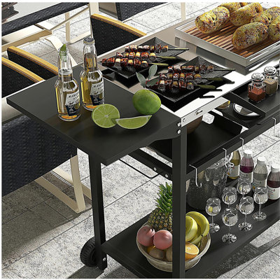Outdoor stainless steel countertop bar cart, rolling kitchen island, 2-tier and spice rack, outdoor service cart with hooks, towel and trash bag hooks by Red Barrel Studio