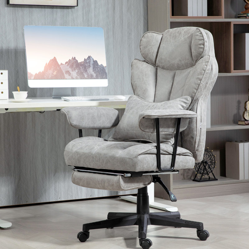 Fauteuil de bureau de 45,3 po à 48,4 po de hauteur, en microfibre grise, avec massage par vibration, support lombaire amovible, siège d'une largeur de 22,4 po, gris évalué à 396 lb et caractéristiques de chaleur, réglable, fonctionnalité pivotante