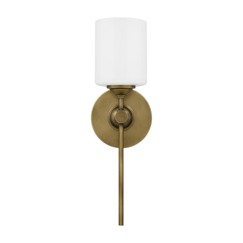 Weathered Brass Wall Sconce with Opal Glass Shade