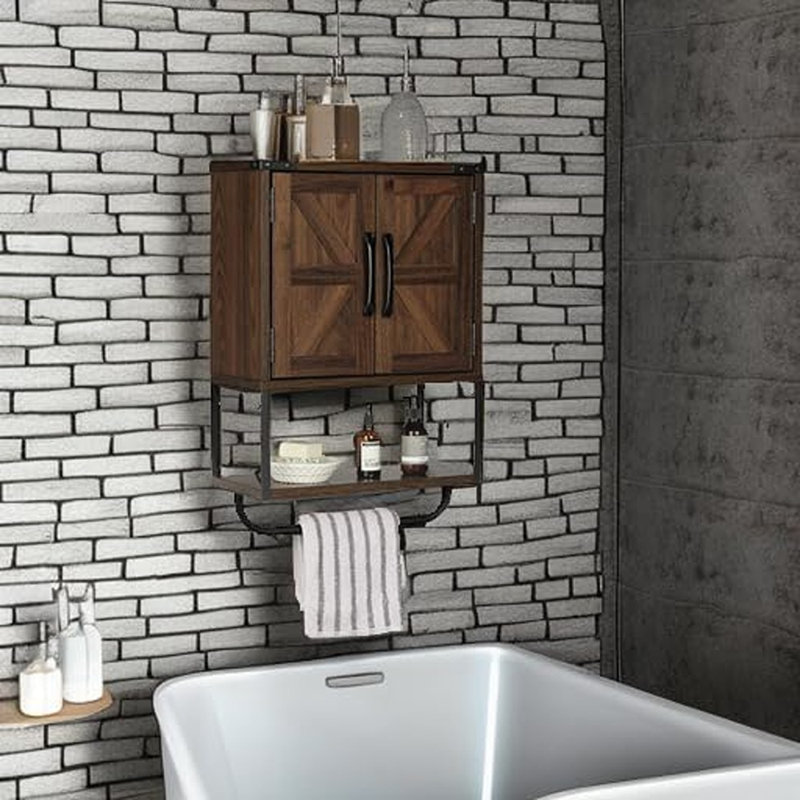 Farmhouse Rustic Medicine Cabinet With Two Barn Door,Woo...