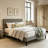 Full Size Dark Grey Velvet Upholstered Platform Bed with Adjustable Headboard, Modern Bed Frame with Wood Slats, No Box Spring Needed-1428527536-1428527537