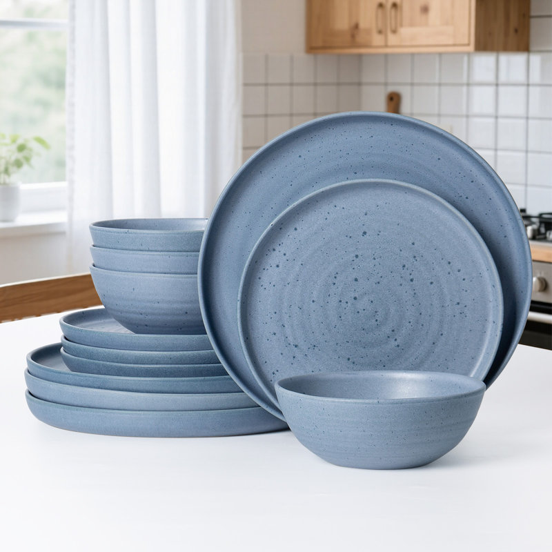  12 Piece Stoneware Dinnerware Set - Service For 4, Blue