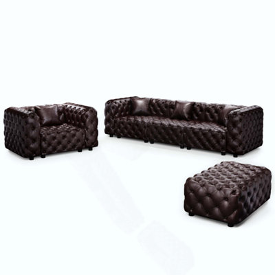 Ensemble de canapé moderne, canapé modulaire rembourré en similicuir 4 places avec conception touffetée à la main pure, 1 repose-pieds et 4 coussins, combinaison multiple pour le salon