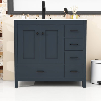 Meuble-lavabo de salle de bain avec armoire de rangement et 5 tiroirs