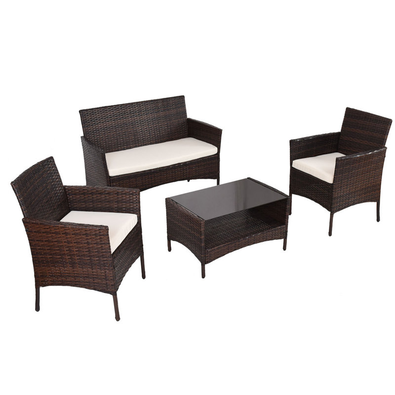 Standifer Premium All-Weather Wicker 4 - Person Patio Conversation Set with Cushions, Beige