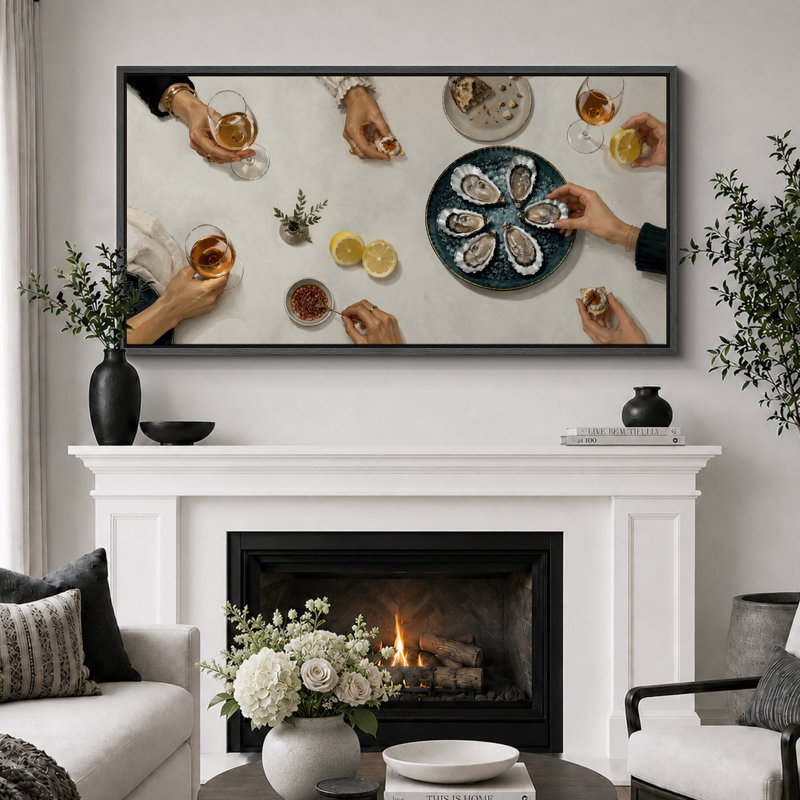 Oyster Cocktail Table, H 30 po x l 60 po x P 1,5 po, Cadre noir