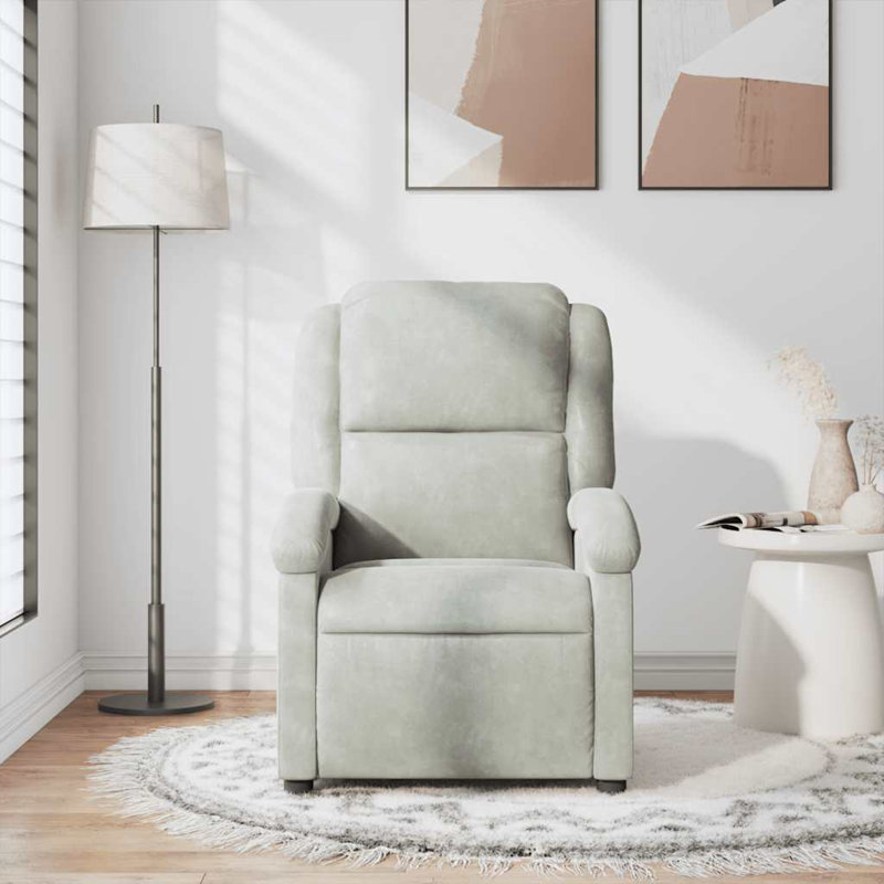 Fauteuil inclinable manuel réglable en velours Moneek, Velours gris clair