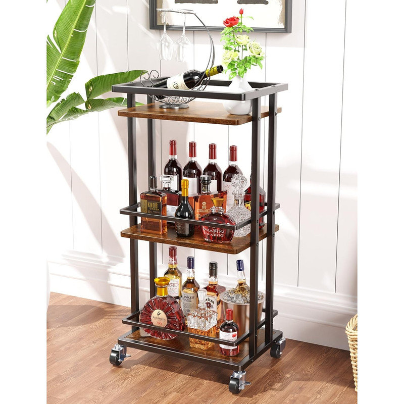 17 Stories 4-Tier Rolling Liquor Cabinet with Wine Rack - Mini Home Bar ...