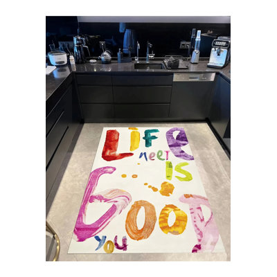 Life is Good Colourful Theme Woven Base Decorative Carpet