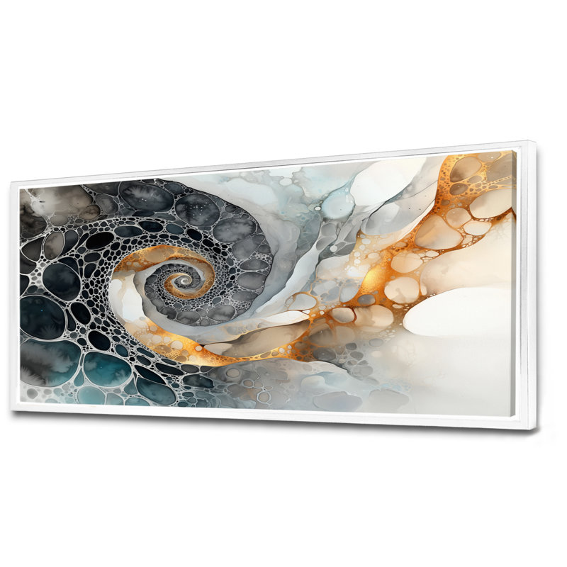 Abstrait vortex liquide noir et blanc II - réalisme abstrait, H 28 po x l 60 po, Cadre flottant, Blanc