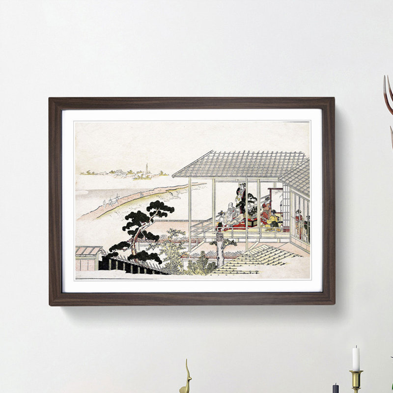 Party by Kitagawa Utamaro - Picture Frame Painting Print, 27cm H x 36cm W x 2cm D, Walnut Framed