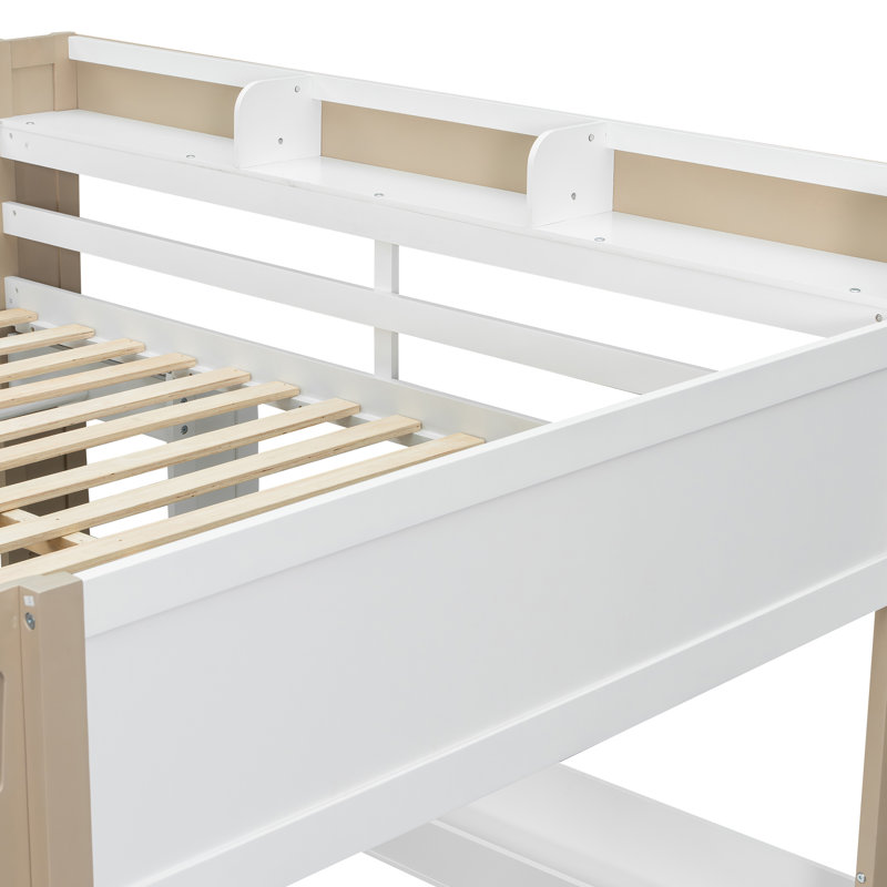 Full Loft Bed With Built-In Desk&Bookshelf, Natural