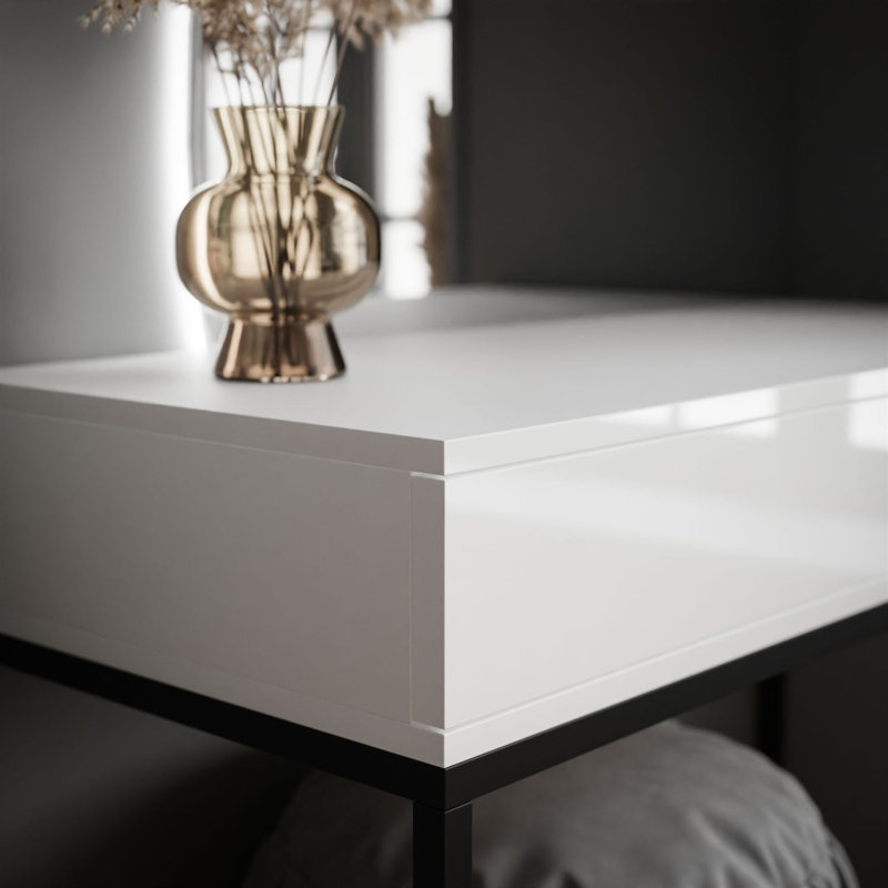 Brilen Dressing Table with LED Mirror, Black/White High Gloss