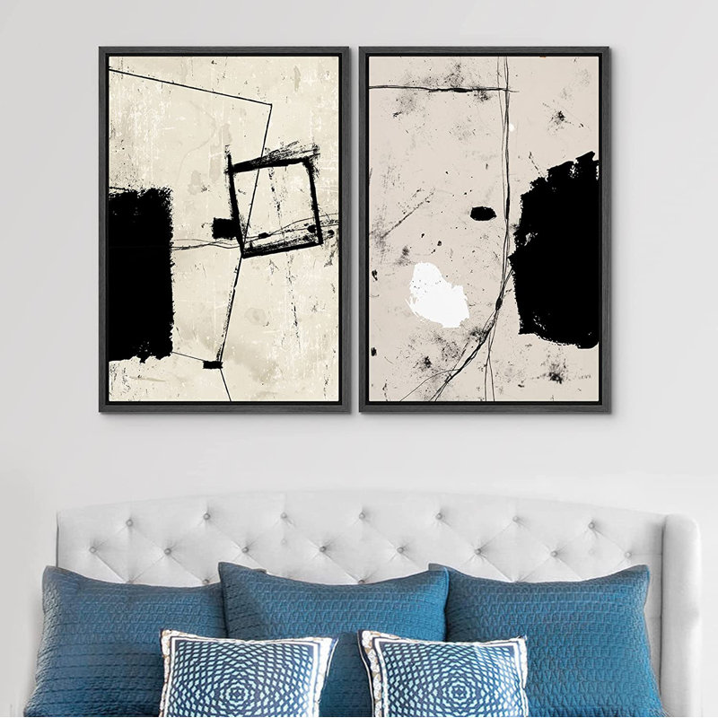 Ensemble de 2 peintures encadrées sur toile, H 24 po x l 32 po x P 1,5 po, Noir