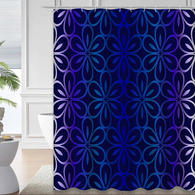 Rideau de douche bleu foncé à 12 crochets, 72" L x 78" W