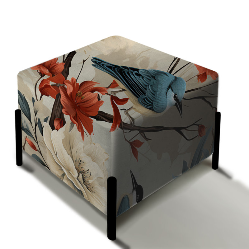 Repose-pieds floral beige et rouge
