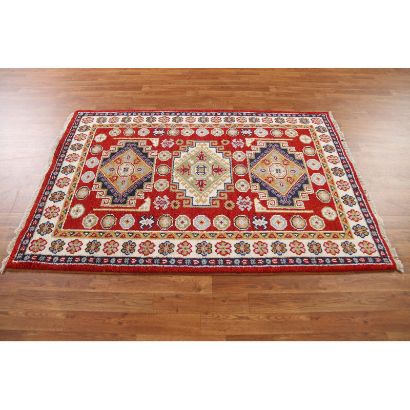 Tapis oriental en laine Kazak noué à la main 4 x 6