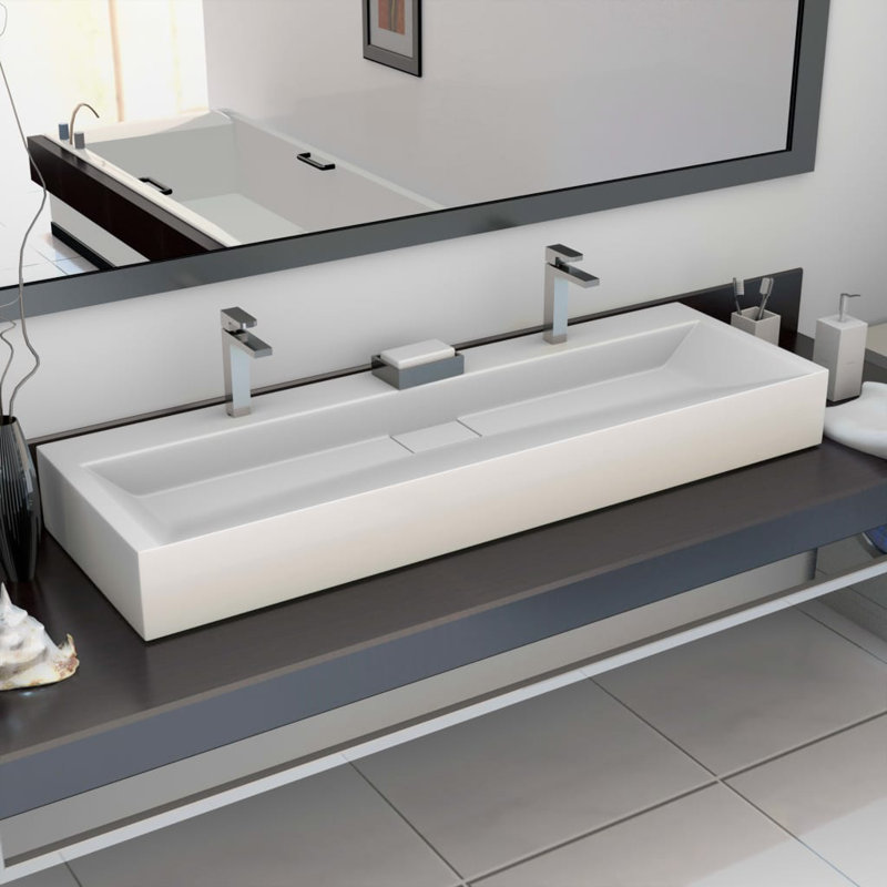 Belfry Bathroom Matanna White Ceramic Rectangular Sink, 2 tap holes, 1200 x 460 x 110 mm