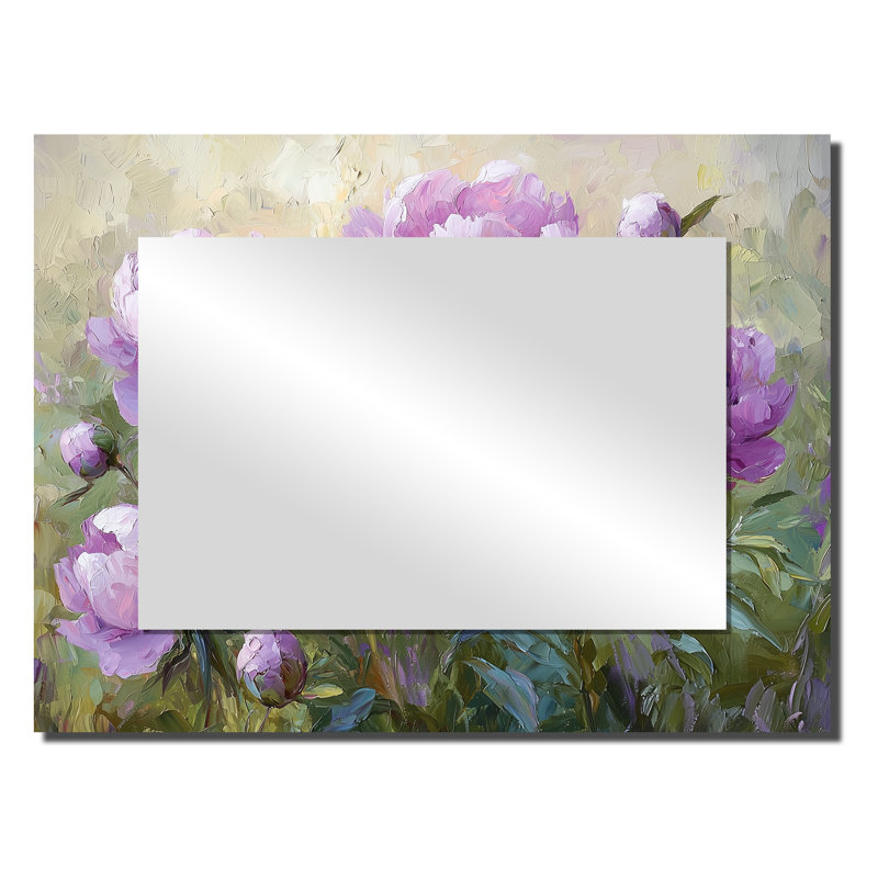 Lavande, pivoines dans les champs, prairie au coucher du soleil I - Art mural miroir floral - imprimé sur métal
