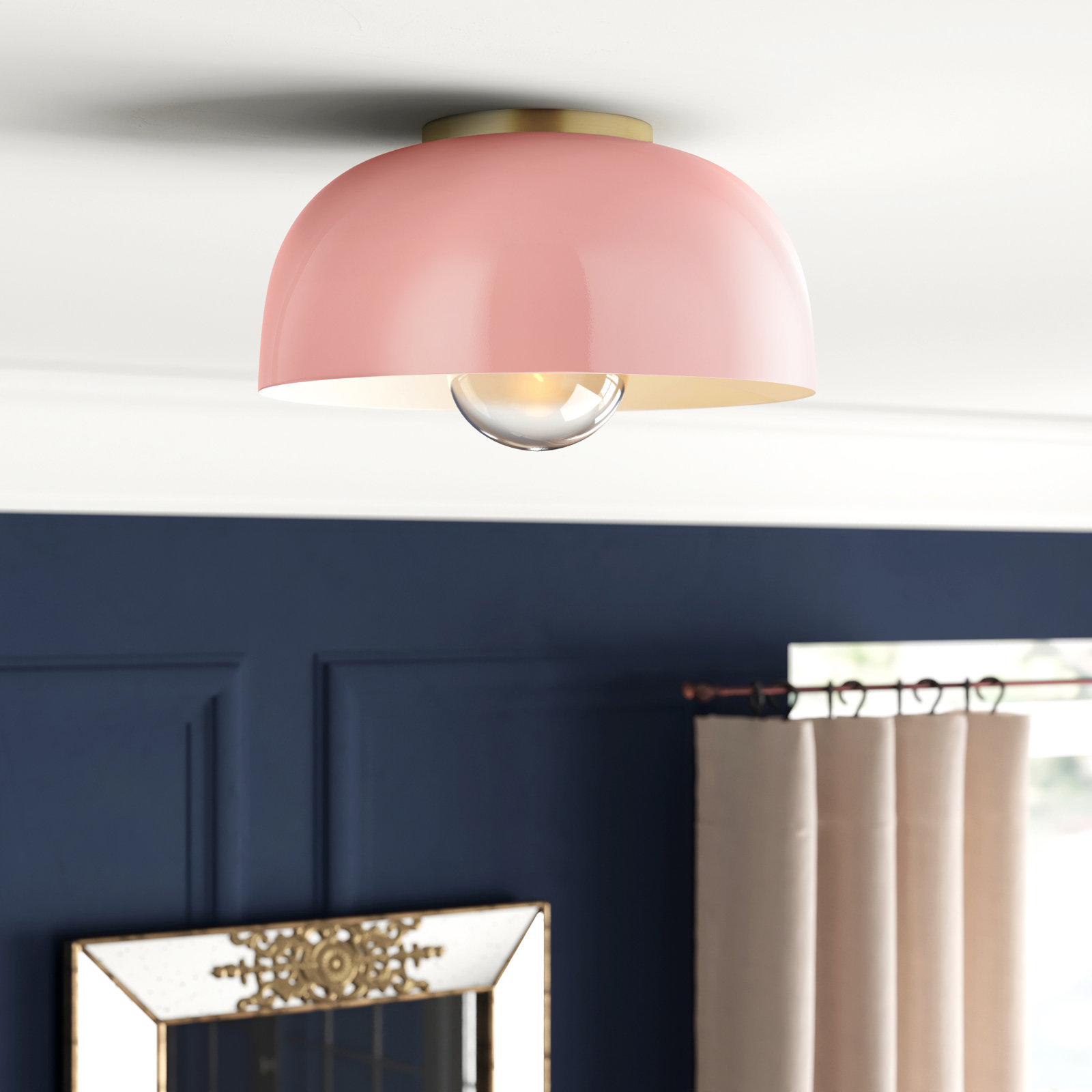 Rodanthe Single Light Metal Flush Mount, Aged Brass, Cream, 6" H x 14" W x 14" D