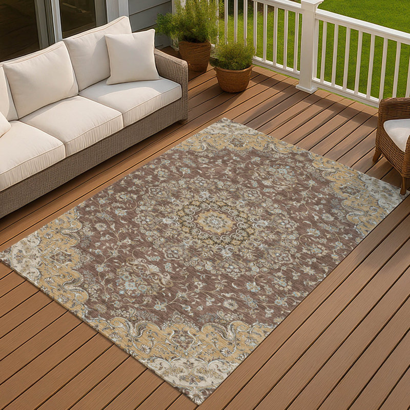 Tapis lavable à la machine intérieur / extérieur ACN2495, Chocolat, 10 pi x 14 pi