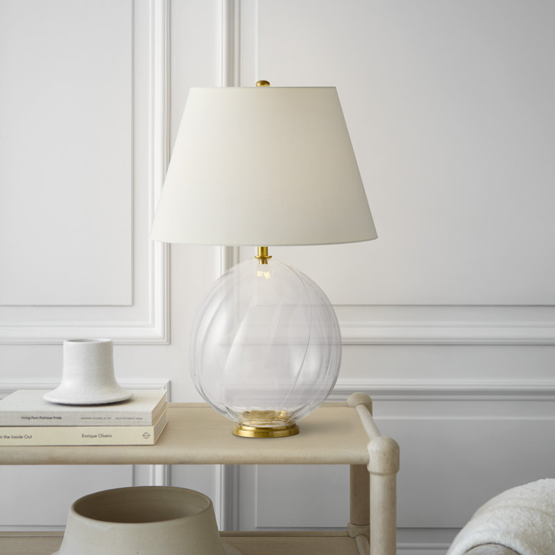 Talia Medium Cordless Table Lamp in Clear Glass with Linen Shade