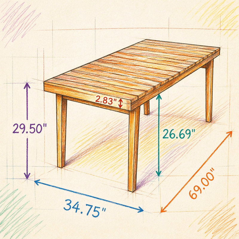 Table de salle à manger d'extérieur en bois d'acacia 69 "avec plateau à lattes, Naturel