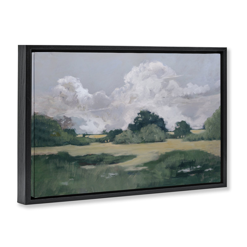 Cadre flottant terre et ciel, design par Mary Parker Buckley, H 21 po x l 31 po, Cadre flottant noir de jais