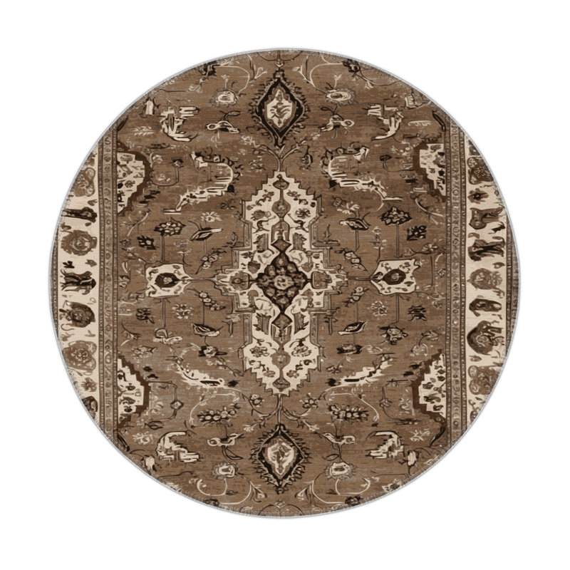 Tapis d'intérieur et d'extérieur brun Persian, Rond 5 pi