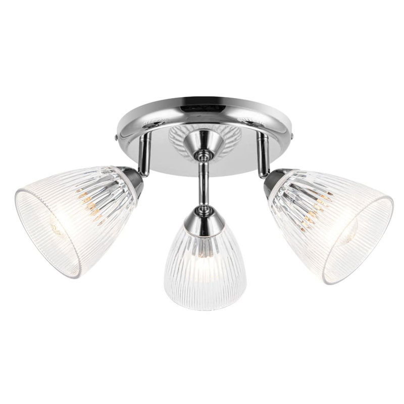 Athella Bathroom 3 Light Modern Ribbed Glass Spotlight - Chrome Base, IP44, 3xE14. Max. 10W LED (Bulb not included)