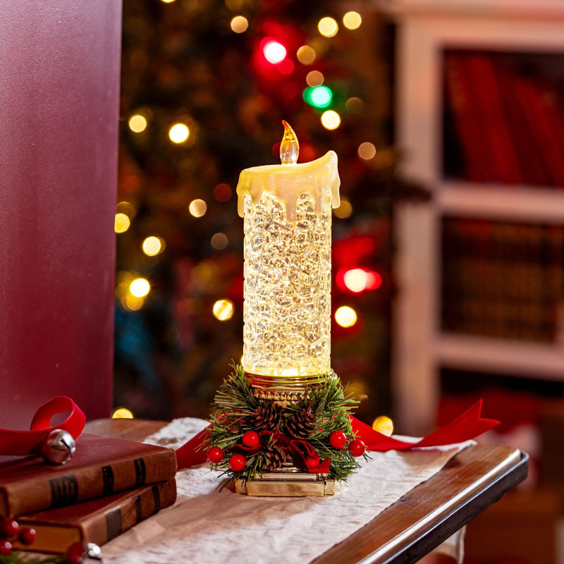 Holly Homestead LED Table Decor Candle with Artificial and Spinning Water, 13"H,