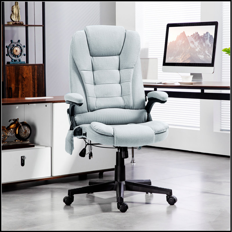 Fauteuil de direction à 6 points de massage vibrant avec chaleur et dossier haut en lin pour plus de confort et de soutien