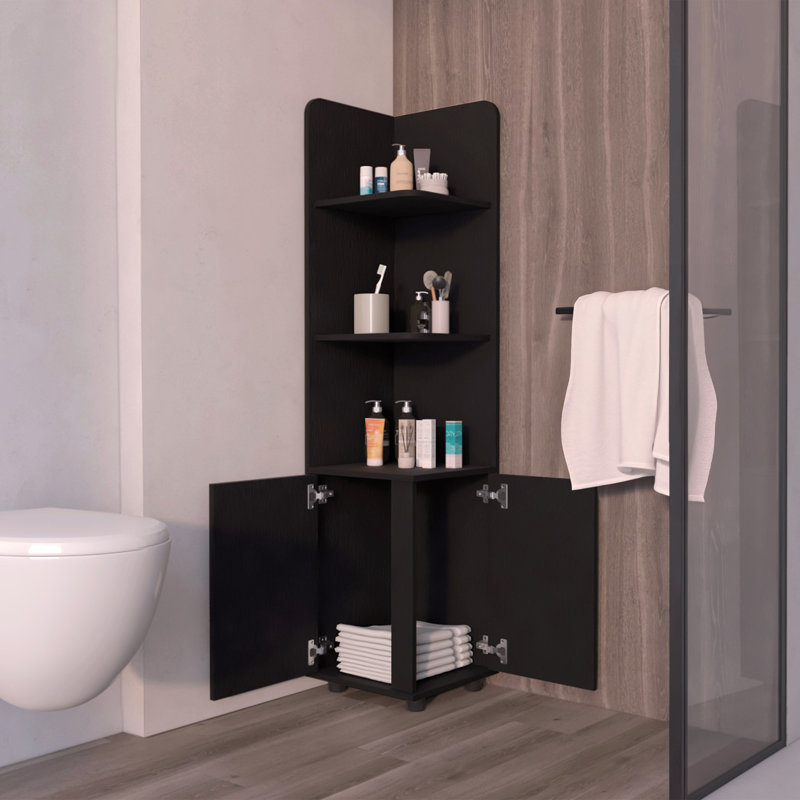 Armoire noire à 2 portes avec 3 tablettes d'angle