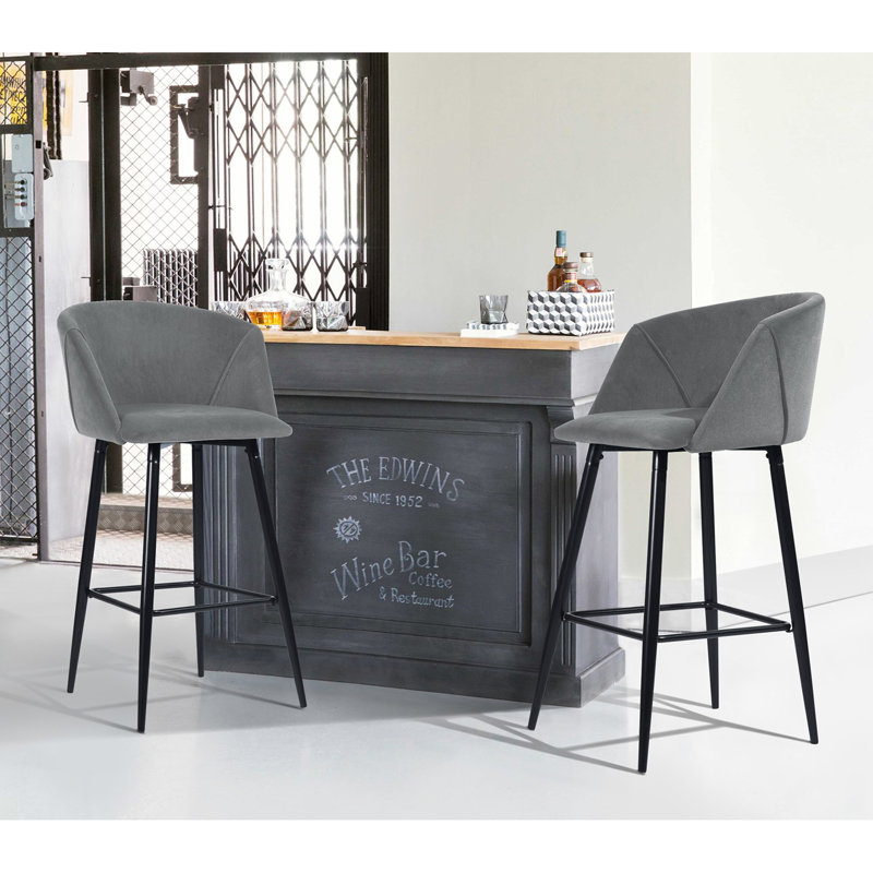 Fryman Upholstered Counter Stool with Metal Frame, Grey