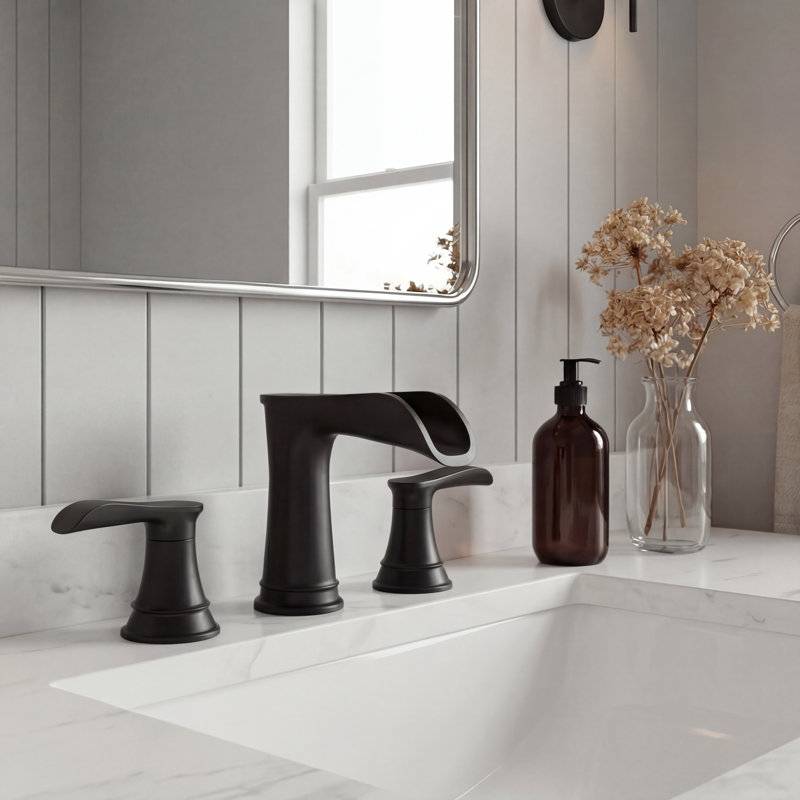 Widespread Waterfall 2-Handle Bathroom Sink Faucet with Drain Assembly, Matte Black