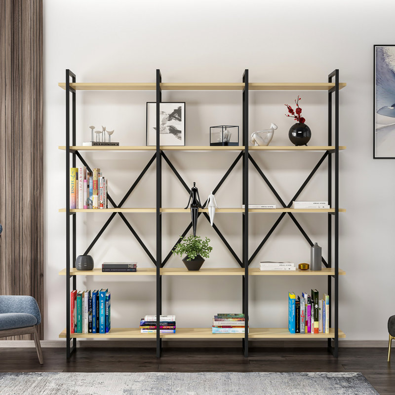 Baugus 180cm H x 180cm W Standard Bookcase, Black/Oak