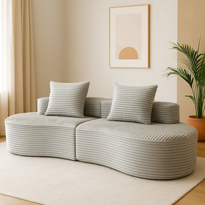 Coussin en velours côtelé à 2 places en gris fumé, tissu velours côtelé, sans assemblage, rembourrage en mousse et coussins décoratifs pour un intérieur confortable en velours côtelé luxueux, style moderne et haut