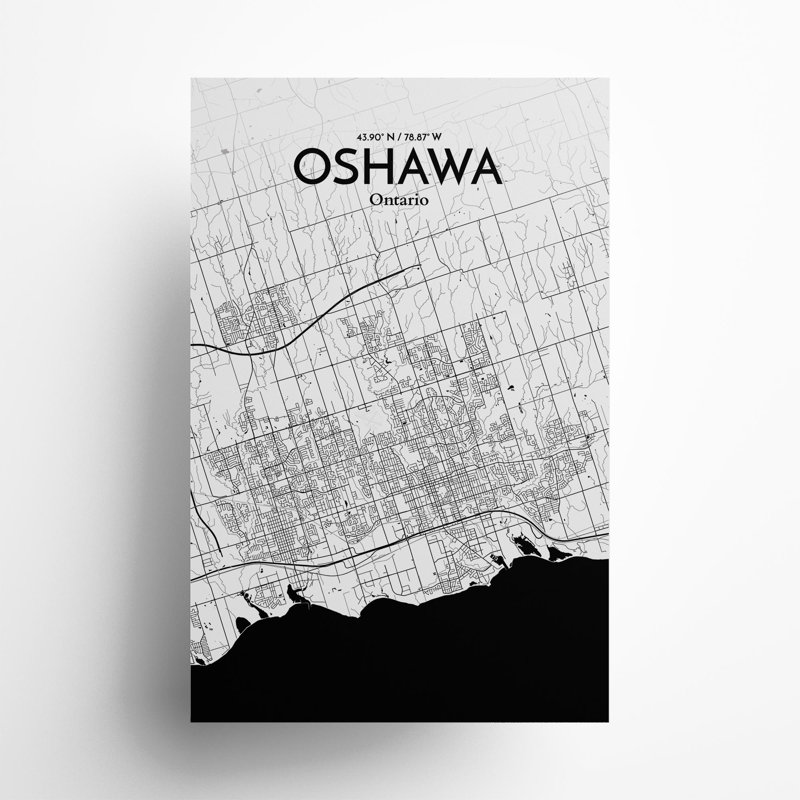 «Oshawa City Map», impression, H 17 po x l 11 po, Noir et blanc