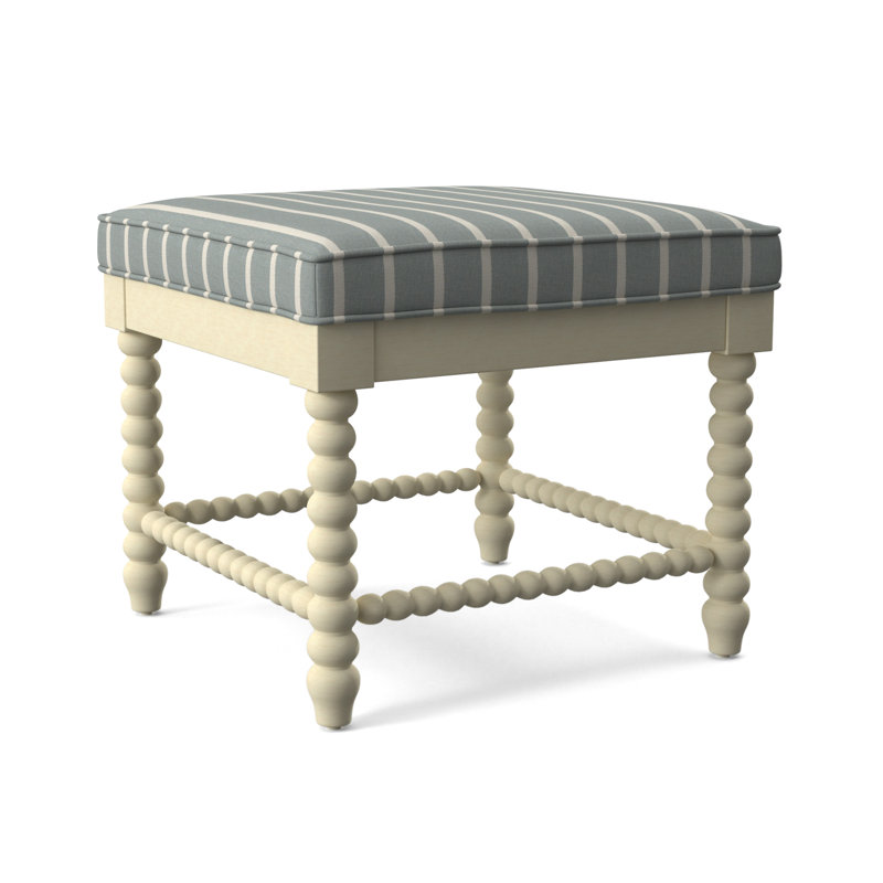 Lind Island Upholstered Bench, Sunbrella Beige Pinstripe; 6205-74, Bisque Finish