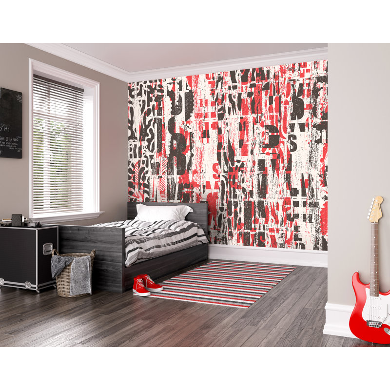 Metro Lane Letterpress Graffiti Matte Roll, 280cm L x 350cm W, Red/Black Matt