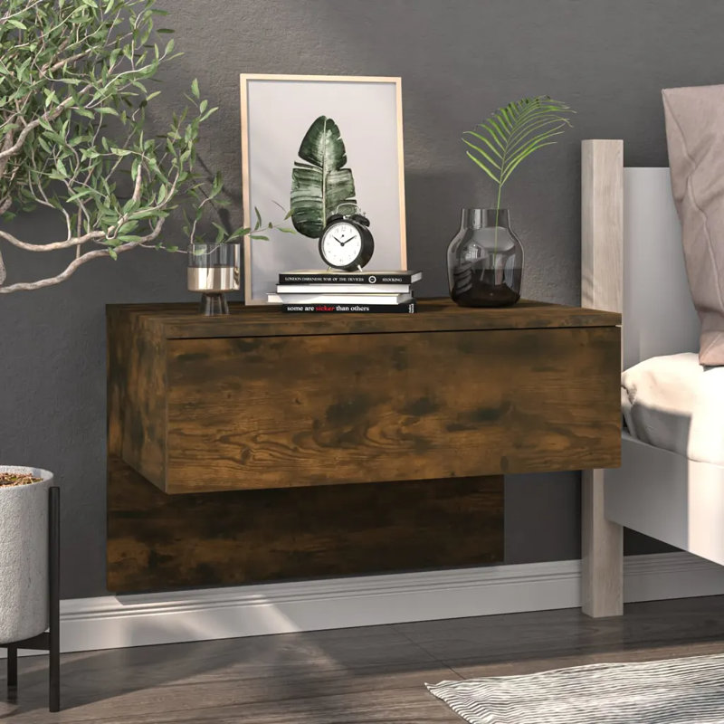 Jaiannah Wall-mounted Bedside Cabinet, Smoked Oak, Individual