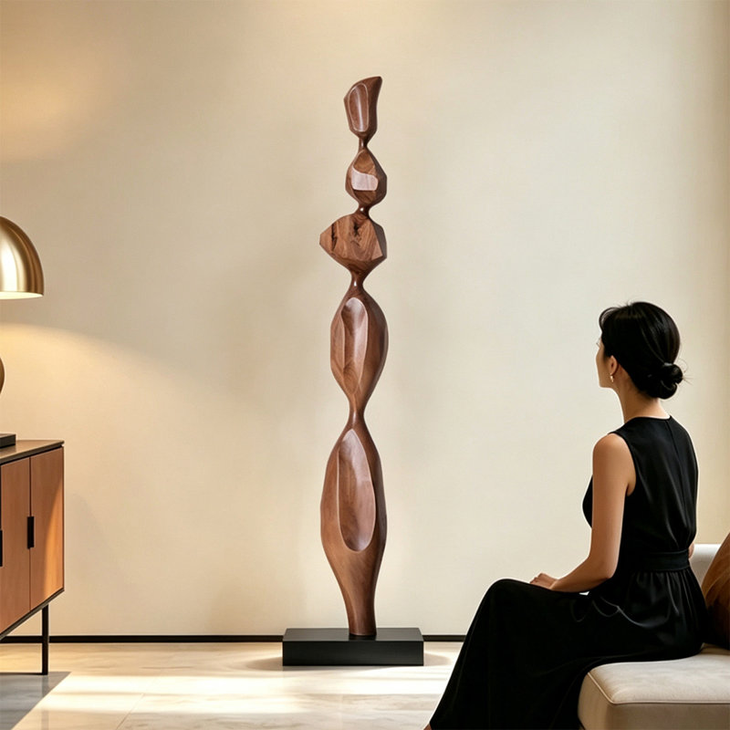 Objet décoratif en bois massif brun et noir