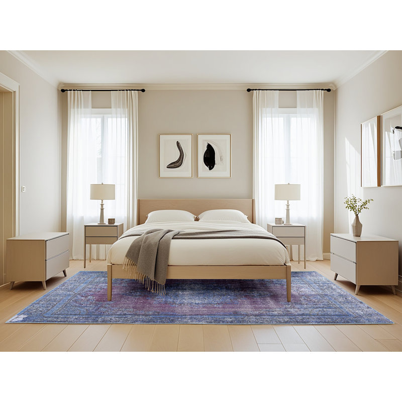 Tapis traditionnel bleu / rouge Amoll, Rectangle 5 pi x 8 pi