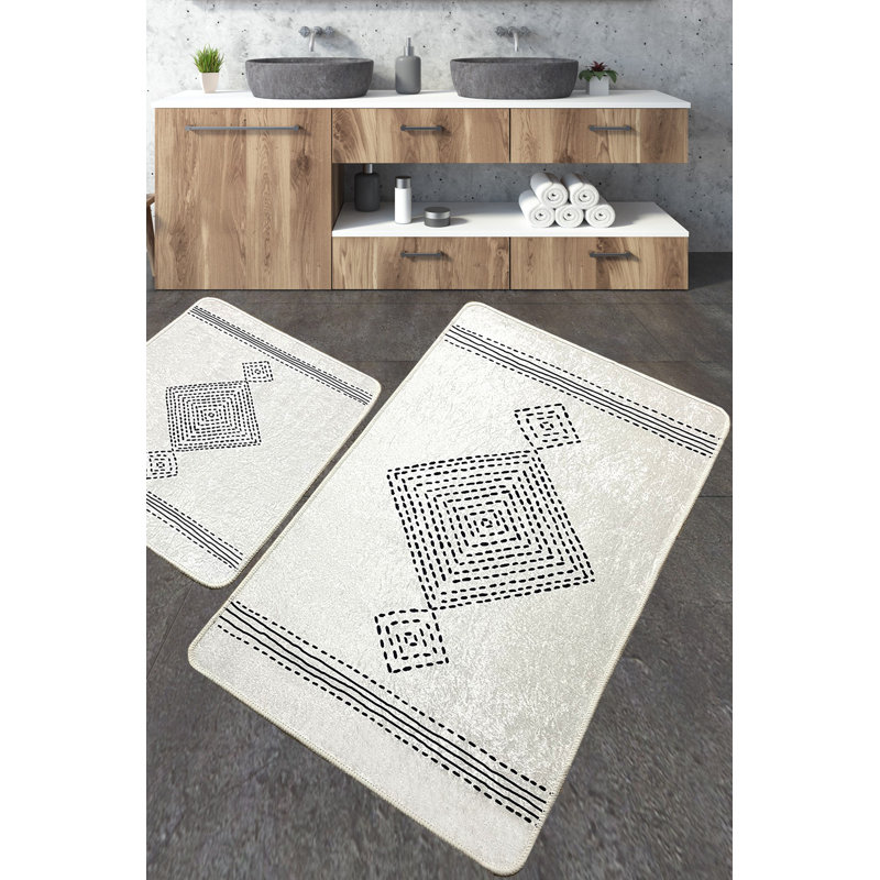 Ensemble de luxueux tapis de bain (2 pièces) en polyester antibactérien de 23,6 po x 39,4 po et de 19,7 po x 23,6 po | Poils doux de 0,4 po de hauteur, dessous antidérapant, lavable à la machine | Idéal pour le confort et la sécurité de la salle de bain