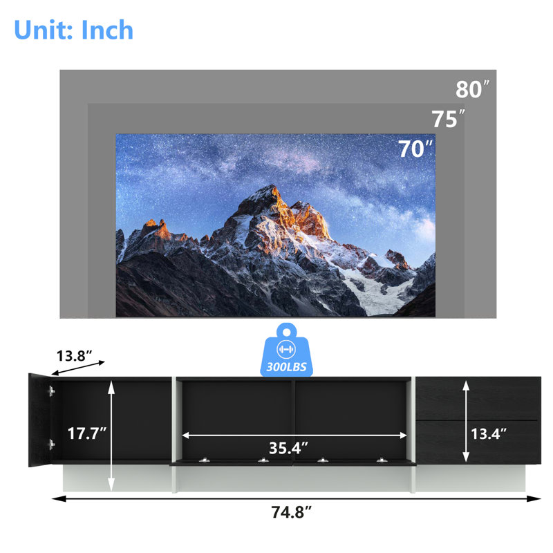 TV Console with Storage Cabinets, Remote Control, APP Control LED TV Stand, Full RGB Color Selection