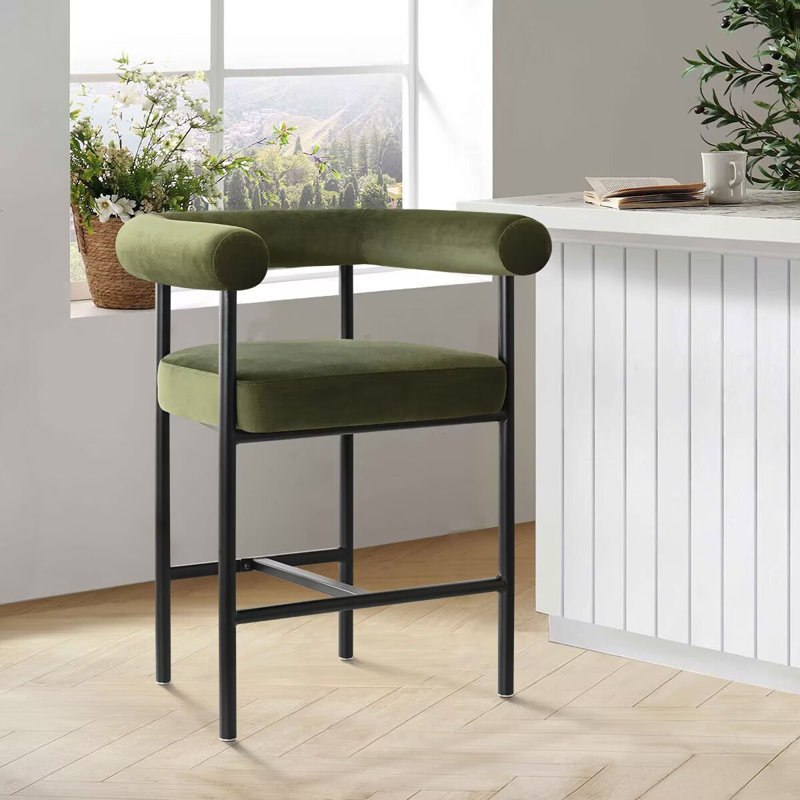 24" Upholstered Velvet Counter Stool, Green